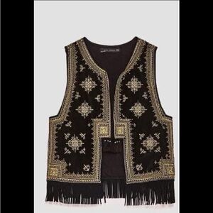Zara women limited ed  embroidered velvet vest jacket new without tags xs fits